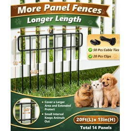 HIHADUUM 20Ft(L) X 13Inch(H) Animal Barrier Fence - 14 Pack Garden Fence Panels, Metal Garden Edging Fence Border No Dig Fencing for Dog Rabbits Ground Stakes Defense and Outdoor Patio Fence Extension