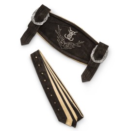 Schöneberger Men's Bavarian Suspenders for Lederhosen - Oktoberfest Leather Trousers Suspenders Classic (34/36", Dark Brown)