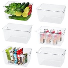 IBEQUEM 6 Pack Large Clear Plastic Storage Bins, Food Storage Bins with Handle for Refrigerator, Pantry Bins Containers for Kitchen, Fridge, Cabinet, Closet, Bathroom Under Sink Storage Organizer