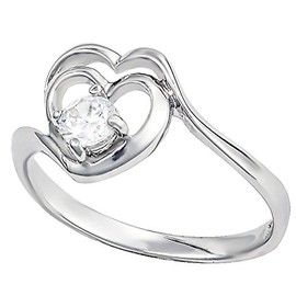 Kinzie Fashion Promise Ring for Her: Sterling Silver .25 cttw CZ Simulated Diamond Double Heart Promise Ring, Sz 4