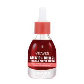 Vitayes b!right AHA 10% + BHA 2% Red Exfoliating Serum, Pore Refining, Revitalising, Natural Ingredients, for All Skin Types, 30 ml