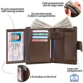 SENDEFN Men's Wallets with RFID Protection, Large Genuine Leather Wallet Men's in Portrait Format, Trifold Wallet for Men, Wallet with 16 Card Slots and Coin Compartment, Af-brown matte, rfid wallet