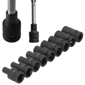 9 Piece Tap Socket Set, M6-M24 Cr Molybdenum Steel, 1/2 Inch Drive, Slim Design, Etched Marking, for Electric, Pneumatic, or Hand Wrench