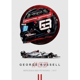 Formula 1 George Russell Mercedes AMG Petronas W13 Wall Art Picture Print, Racing Driver Helmet Design, A4 Size 29.7 x 21 cm, Unframed