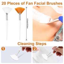 QFGasre 20pcs Fan Brushes Facials Applicator Brush Esthetician Cosmetic Brush Makeup Brushes Cosmetic Tools with Handle for Mud Cream Makeup Peel
