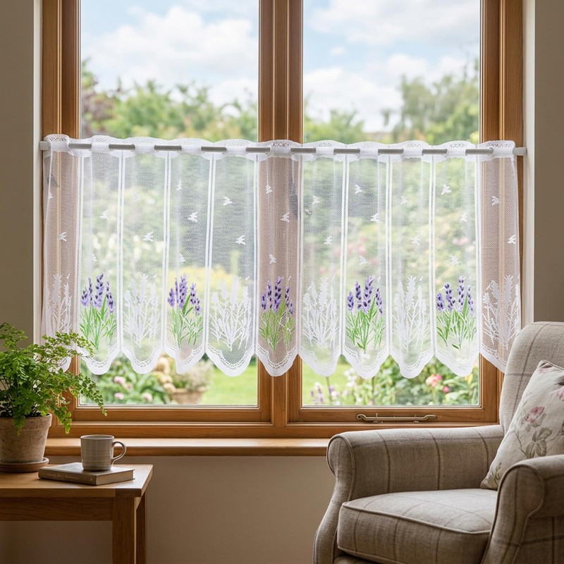 suction Cafe Curtains, Kitchen Curtains for Windows, Lace Curtains with