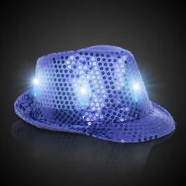 Fun Central LED Light Up Sequin Fedora Hats - Unisex (Blue) 2025 New Years Eve Supplies