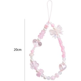Pink Acrylic Beaded Mobile Phone Straps Anti-Lost Hand Strap Pendant Phone Hanging Rope Lanyard Wrist Hand Lanyard Cell Accessories,Phone Charms Bracelet Keychain