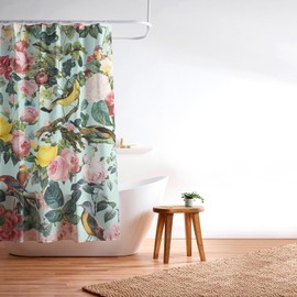 Society6 Decor by Burcu Korkmazyurek-Extra Long Fabric Bathroom Shower Curtain, 72" x 69", Floral and Birds III