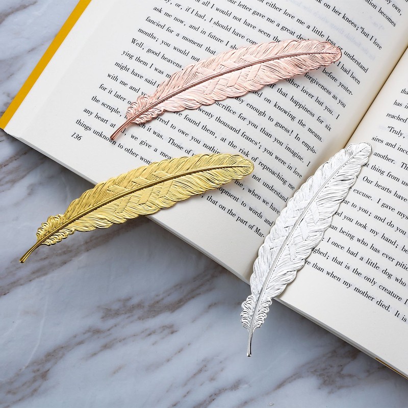 8 Pieces Metal Feather Bookmarks Assorted Metal Bookmark Feather Shape