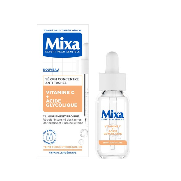 Mixa - Sérum Concentré Anti-Taches - Pour les Teints Ternes - Enrichi en Vitamine C et Acide Glycolique - 30 ml