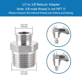 1/2 to 3/8 Water Line Adapter, 304 Stainless Steel Compression reducer faucet Fitting, 3/8 Male to 1/2 Male Water Hose Adapter for RV Kitchen Faucet, (Pack of 2)