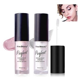 Liquid Face Highlighter Makeup,Multipurpose Contour Highlighter,Lightweight Pearl White Soft Pink,Brightening Blush Liquid Foundation,Silky Soft Long Lasting Waterproof(2PCS)