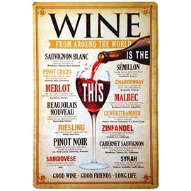 ERLOOD Wine from Around The World Drinking Distressed Metal Bar Wall Plaque Retro Decor Poster Vintage Tin Sign 12 X 8