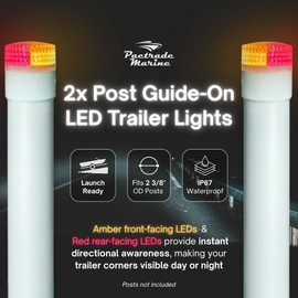 Pactrade Marine Post Guide-On LED Trailer Light Kit (Set of 2) - Amber Front/Red Rear for Night Visibility, Includes 2x 8ft Wires - Fits 2 3/8 Inch PVC Guide Posts - IP67 Waterproof for Boat Trailers
