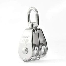 SUPERTOOL Pulley Block, M15 Stainless Steel Double Swivel Pulley Roller for Lifting Rope Lifter Ship Yacht, 1Pcs Pulley Rigging