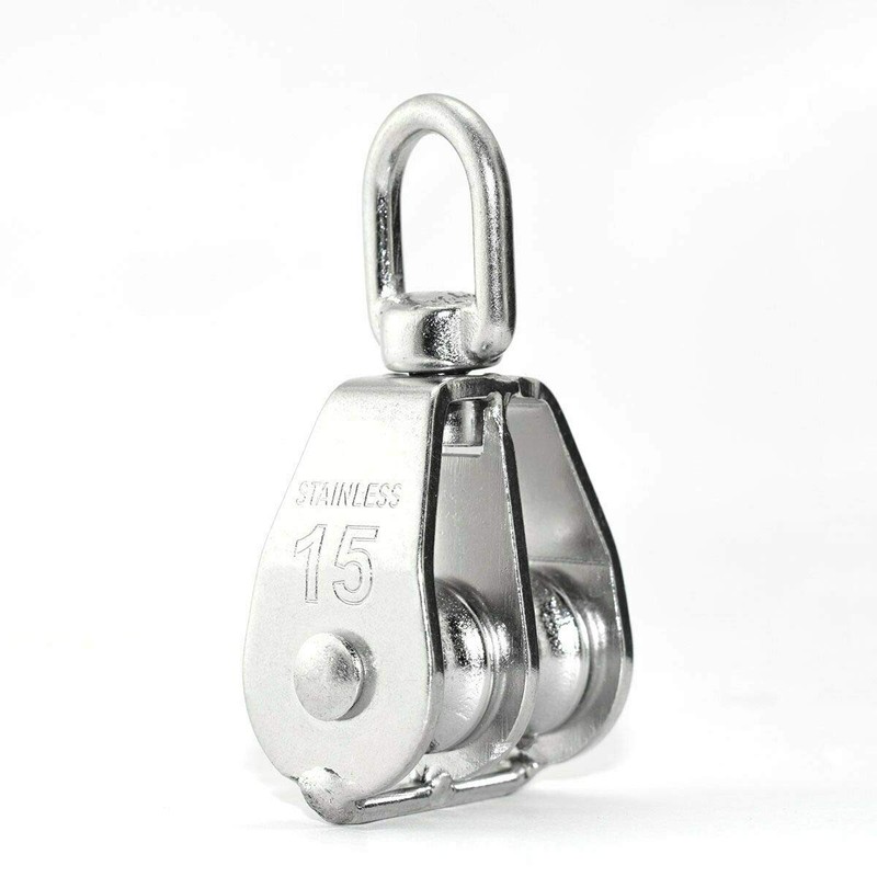 SUPERTOOL Pulley Block, M15 Stainless Steel Double Swivel Pulley Roller