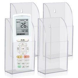 4 Pieces Acrylic Remote Control Holder Clear Wall Mount Media Organizer Single Compartment Pen Holder for Wall Pencil Holder TV Remote Holder Wall Mount Storage Box for File Makeup Marker Brush Phone