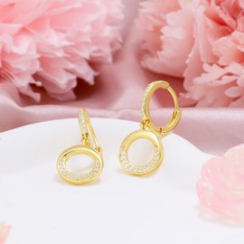 Sterling Silver Gold Hoop Earrings with Cubic Zirconia Circle Dangle Hypoallergenic Minimalist Circle Dangle Earrings for Women