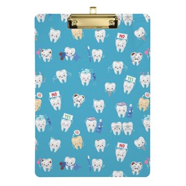 Cute Healthy Teeth Dental Health Care Cartoon Cute Clipboard A4 Size 12.5" x 9" Metal Clipboards Plastic Clipboard for Girls with Low Profile Clip for Softball Home