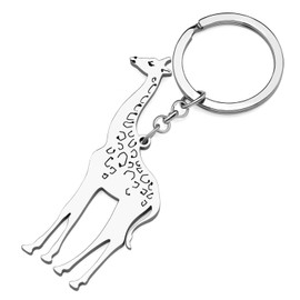 HUAGEO Stainless Steel Cute Giraffe Keychain Wallet Charm Gifts For Women Handbags Car Novelty Jewelry Fun Keys Accessories (Silver)
