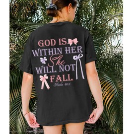 Sulayesh Oversized Christian Shirts for Women God is Within Her T Shirt Jesus Bible Verse Faith Inspirational Tees Tops (Black,L)
