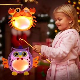 Ulikey 4 Piece Lantern Craft Set for Children, Lantern St Martin with Lantern Rod & LED Light, Lanterns, Animal Lantern, Craft Set, Creative Set for Boys and Girls (Owl, Rabbit, Crab, Dinosaur)