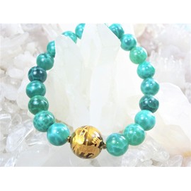 Kanoishi ∞ Ryujin [For Luck Rising Fortune, Fulfillment of Your Desire!] Gold Dragon Power Stone Bracelet, Men's, Women's, 0.6 inches (14 mm), Natural Stone, Dragon Agate, 0.4 inches (10 mm) (For