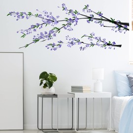 RoyoLam Purple Flower Tree Wall Decals Living Room Floral Wall Stickers Removable Peel and Stick Waterproof Wall Art Decor Stickers for Bedroom Bathroom Office