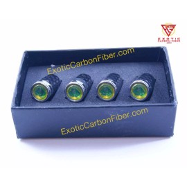 Exotic Carbon Fiber Lotus Green Logo with Yellow Background Carbon Fiber Tire Valve / Stem Caps