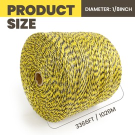 MERIANE Electric Fence Wire 1/8'' 3366 Feet/1026 Meters, Upgraded 6 Stainless Steel Strands Conductors, Portable Polyrope Electric Fence Polywire for Livestock, UV Wear Rust Resistant