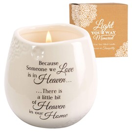 Pavilion 'In Memory, A Bit of Heaven' 19177 - White Ceramic Candle with Soy Wax in a Delicate Floral Scent, Thoughtful Sympathy, Remembrance, and Condolence Gift - 8 Ounces