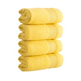 HALLEY - Toallas de algodón turco (4 unidades), súper suaves, altamente absorbentes, 100% algodón, para baño y cocina, para el día de la madre, color amarillo limón