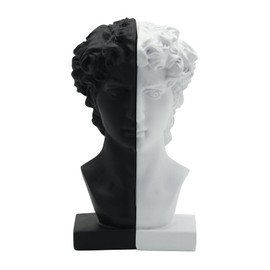 Lukitas David Head Decorative Bookends - Heavy Duty Non-Slip Book Holders, Classical Artistic Sculpture for Office Home Bookshelf Decor, Black & White Contrasting Color Pair, Resin 9.5''