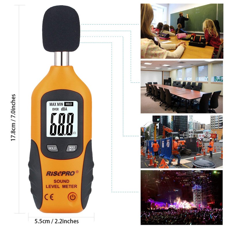 Decibel Meter, RISEPRO® Digital Sound Level Meter 30 – 130