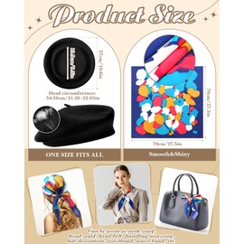 Shyyween 6 Pcs Wool French Beret Hat Gold Plated Hoop Earrings Set 27.5 Inch Silk Scarf Satin Oil Paint Head Scarf for Women(Black)