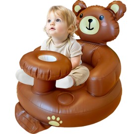 Marwan Sports Inflatable Baby Seat with Tray for Babies 3 Months & Up, Baby Floor Seats for Sitting Up, Baby Seats for Infants, Blow Up Baby Chair with Built in Air Pump (Bear)