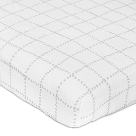 Petit Dreams Crib Sheet Jersey Knit Cotton For Baby Girl Fits Standard Size Crib Mattresses Grid Lines, Grey