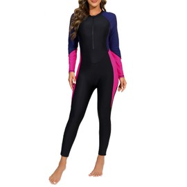 Halcurt Women's Full Coverage Swimsuit One Piece Rash Guard Athletic Long Leg Bathing Suit Black M