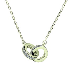 Yaneno Double Circle Necklace for Women 925 Sterling Silver CZ Zirconia Crystal Interlocking Infinity Pendant Necklace (Rose Gold)