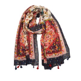 YOUR SMILE Large Boho Scarf for Women Lightweight Floral Printed Scarves Fall Winter Fashion Fringed Shawl wraps (19 Wine Red Boho)