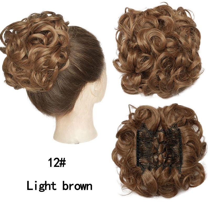 REOU Short Mess Curly Dish Bun Hair Extension Scrunchy Bun