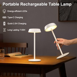 KableRika Battery Operated Table Lamps 2 Pack,Cordless Led Table Light Rechargeable,3 Color-Stepless Dimmable Portable Bedside Lamp for Dinning Restaurant Bar Cafe Bedroom Living Room