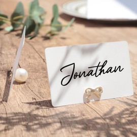 UNIQOOO 12Pcs Decorative Ribbon Bow Place Card Holders Bulk, Cute Gold Name Card Stands Set, for Rococo Wedding Birthday Party Table Place Cards, Dessert Table Decor, Retail Shop, Name Tag, Food Signs