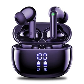 Wireless Noise Cancelling Earbuds with Microphone and LED Light, Purple COTOE