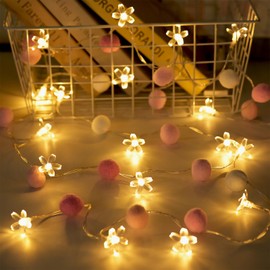 9.85Ft Flower String Lights 20 Cute Pink Pompoms 20 LEDs Cherry Blossom Fairy Lights Garland Battey Operated with Timer Flower Lights for Bedroom Kids Room Party Birthday Wedding Valentines Decoration