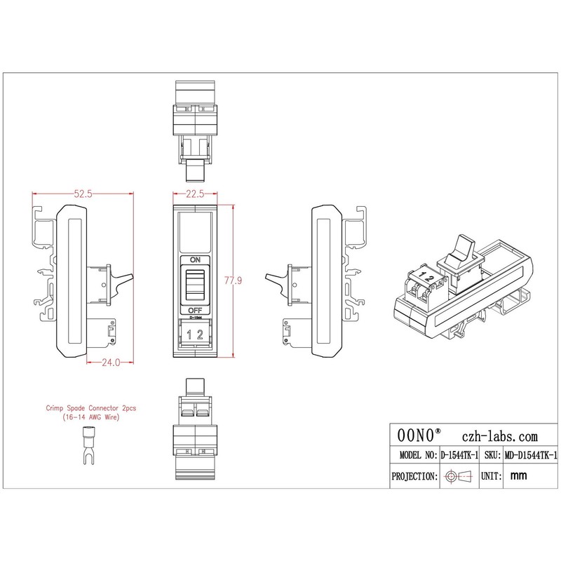 DIN Rail Mount Paddle Rocker Switch Module, 10Amp 250VAC /