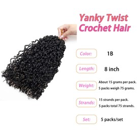 8 Inch Yanky Twist Crochet Hair Pre-Twist Braiding Hair 5 Packs Mini Twist Crochet Braids Bouncy Short Passion Twist Braiding Hair Extensions for Women