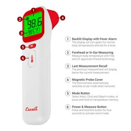 Escali Ear and Forehead Thermometer, Fever Alarm and Large Backlit Digital Display- Red/White, BT601