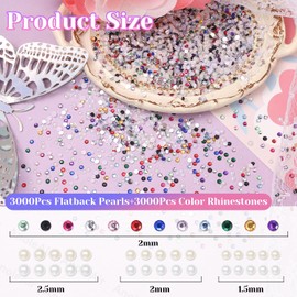 Pearls Gems for Nails, 3D Flatback Color 2mm Mini Nail Rhinestones, 1.5-2.5mm White Pearls Nail Bead and Charms for Nails Design, Nail Gems Pearls Kit Nail Jewels for Nail Art DIY Crafting